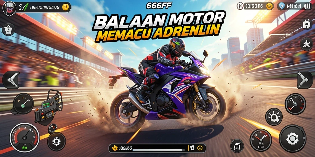 Tampilan gameplay motor balap yang seru dan memukau.