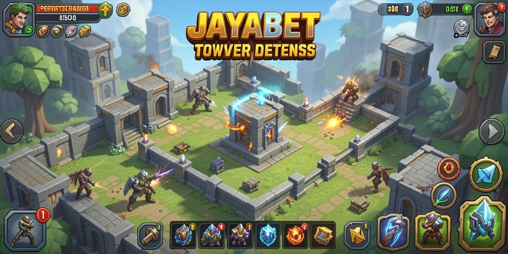 Gameplay seru di JAYABET menunjukkan pertahanan menara yang strategis.
